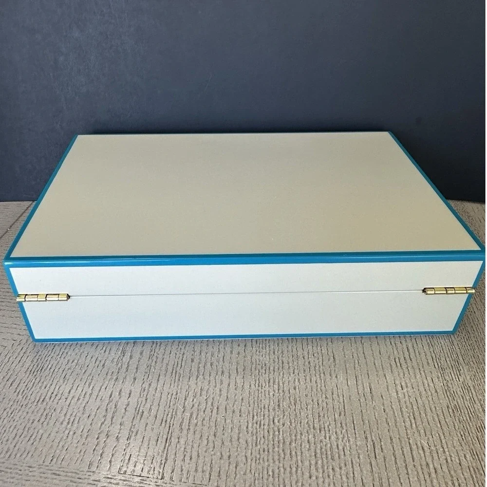 Jonathan Adler Blue Green Lacquer Jewelry Box Velvet Interior New Unused